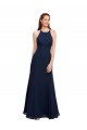 Outlet High Halter Fit and Flare Long Chiffon Prom Dress with Criss Cross Low Back