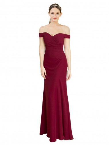 Outlet Off the Shoulder Long Chiffon Prom Dress with Pleats