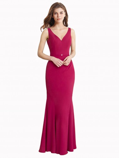 Outlet V-Neck Mermaid Chiffon Prom Dress with V-Back and Belt