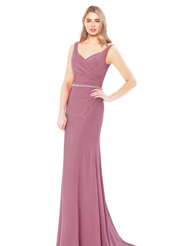 Outlet Long Slim Chiffon Prom Dress with Beaded Waist