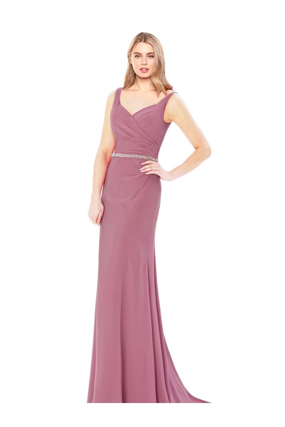 Outlet Long Slim Chiffon Prom Dress with Beaded Waist