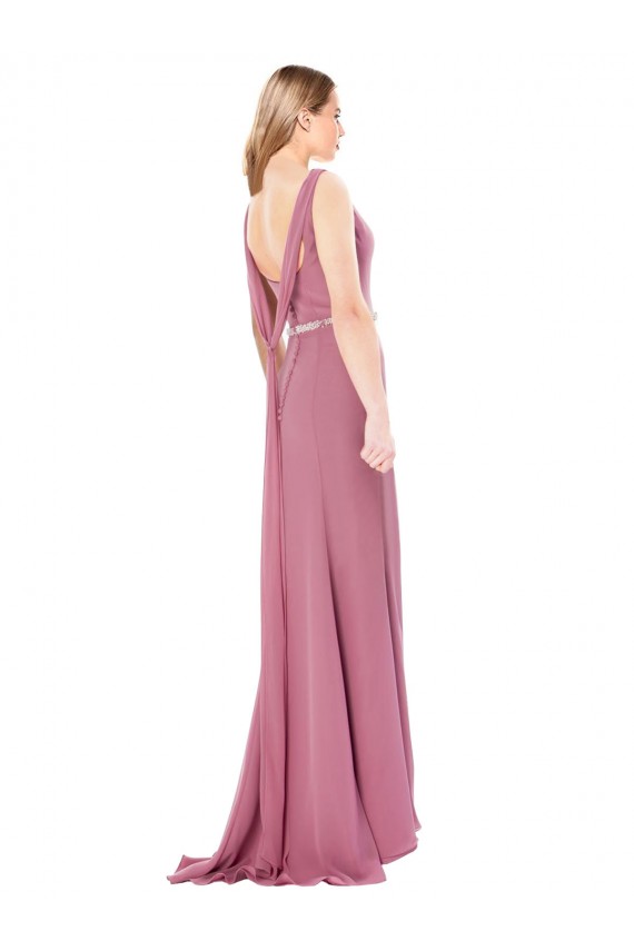 Outlet Long Slim Chiffon Prom Dress with Beaded Waist