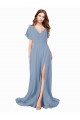 Outlet Chiffon Prom Dress with Flutter Sleeves and Front Slit