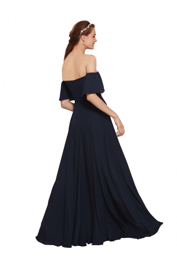Outlet Off the Shoulder Floaty Sleeves Chiffon Prom Dress with High Slit