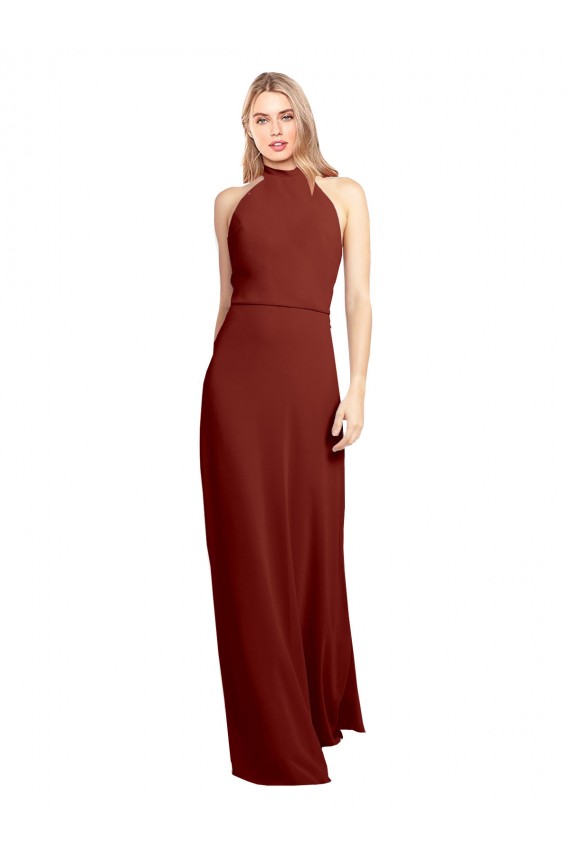 Outlet Slim High Neck Halter Fitted Open Back Chiffon Prom Dress