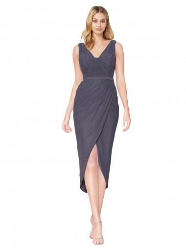 Outlet High Low V-Neck Chiffon Mermaid Wrap Prom Dress