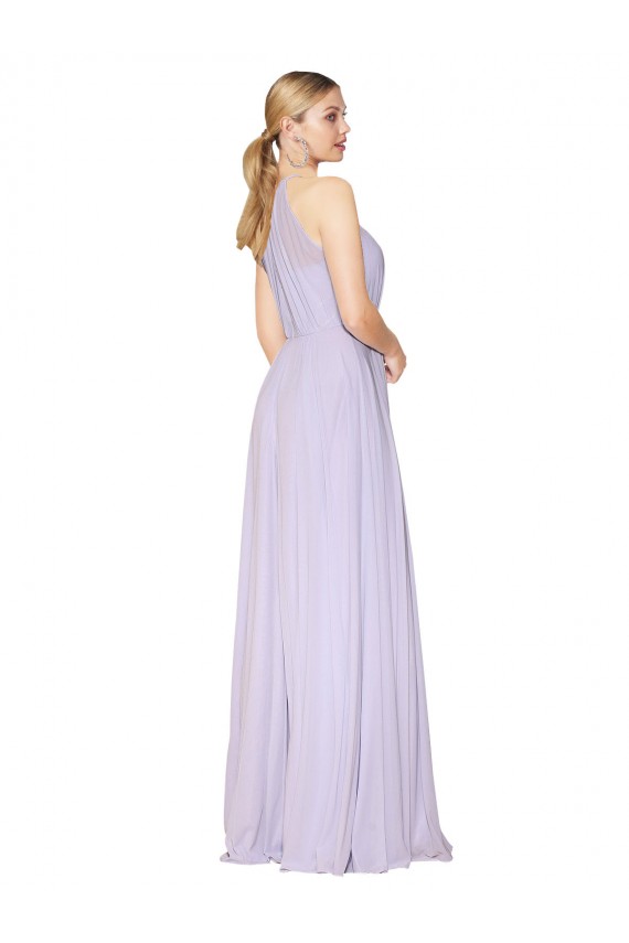 Outlet High Neck Halter Shirred Chiffon Prom Dress
