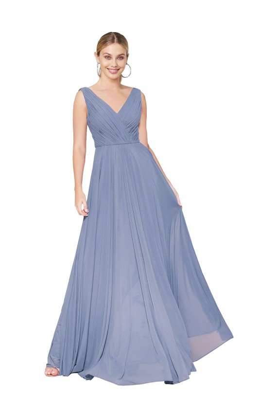 Outlet Floor Length High Neck V-Back Chiffon Prom Dress