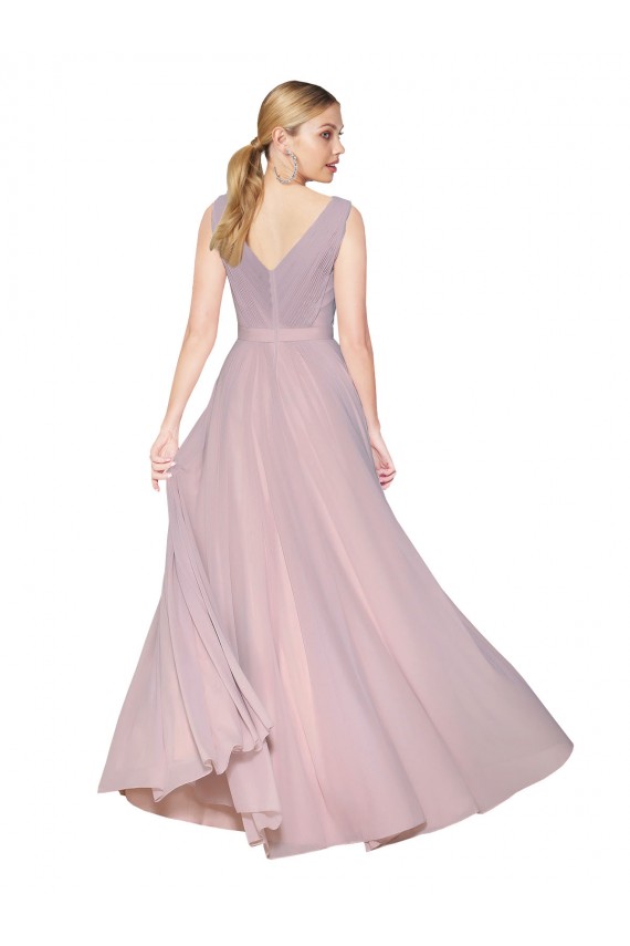 Outlet Draped V-Neck Long Chiffon Prom Dress with Shirred Bodice