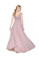 Outlet Draped V-Neck Long Chiffon Prom Dress with Shirred Bodice