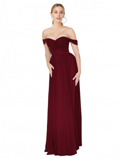 Outlet Shirred Sweetheat Neckline Off the Shoulder Long Chiffon Prom Dress