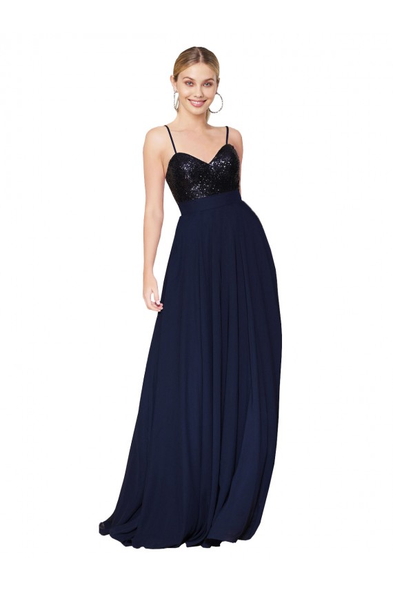Outlet Sweetheart High Neck Sequin Top Long Chiffon Prom Dress