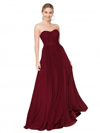 Outlet Draped Strapless Long A-Line Chiffon Prom Dress