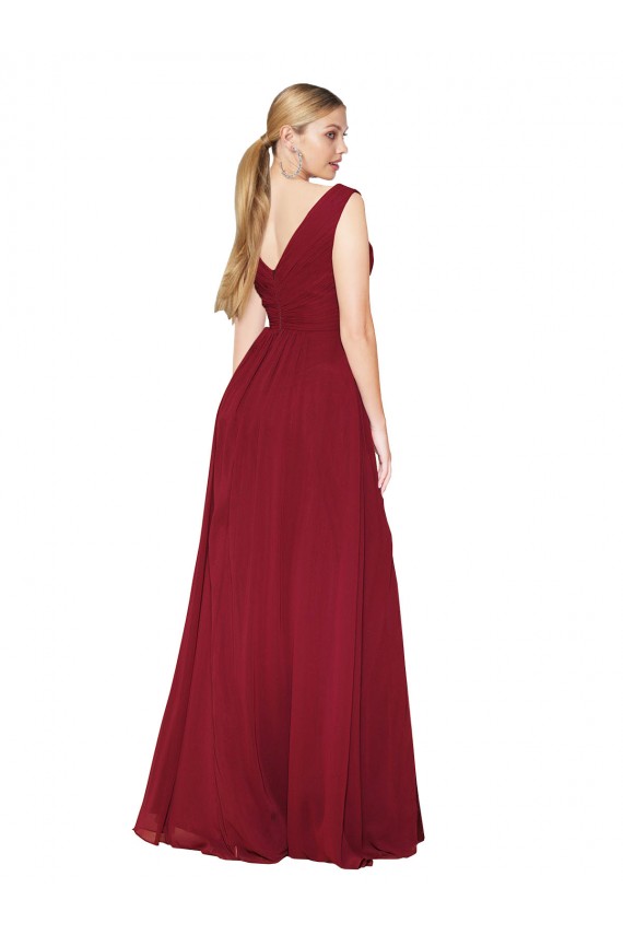 Outlet Draped Mermaid Long V-Neck Chiffon Prom Dress with High Slit