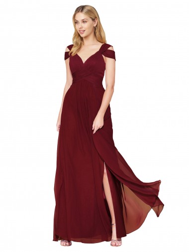 Outlet Off the Shoulder Long Chiffon Prom Dress with Side Slit