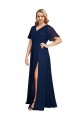 Outlet Chiffon V-Neck Short Sleeves Long Prom Dress with High Slit