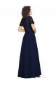 Outlet Short Sleeves A-Line Long Chiffon Prom Dress with Beaded Bodice