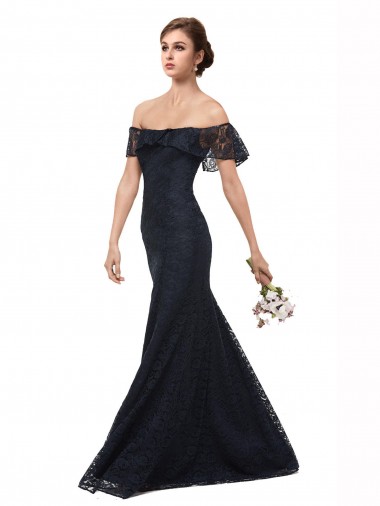Outlet Off the Shoulder Long Lace Prom Dress with Flutter Sleeves