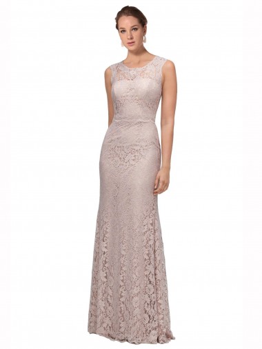 Outlet Long Sleeveless All Lace Prom Dress with Scoop Neckline