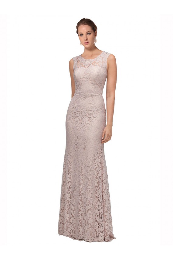 Outlet Long Sleeveless All Lace Prom Dress with Scoop Neckline