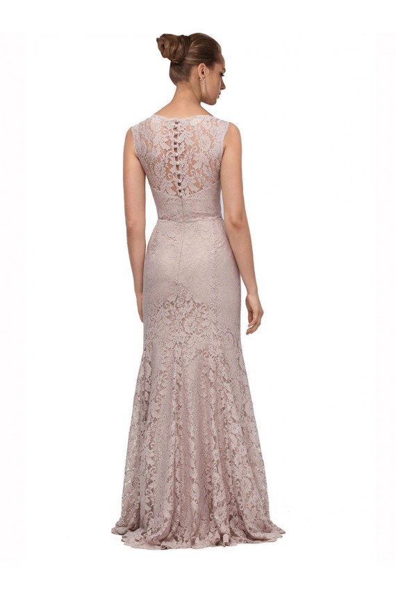 Outlet Long Sleeveless All Lace Prom Dress with Scoop Neckline