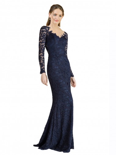 Outlet Illusion Long Sleeves Lace Prom Dress with Sheer Keyhole Back