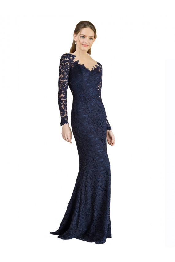 Outlet Illusion Long Sleeves Lace Prom Dress with Sheer Keyhole Back