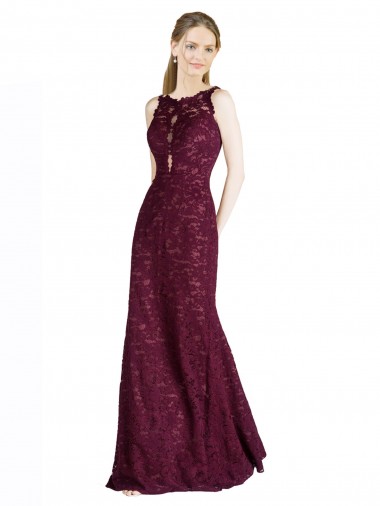 Outlet Long Lace Prom Dress with Peekaboo Bodice and Keyhole Back