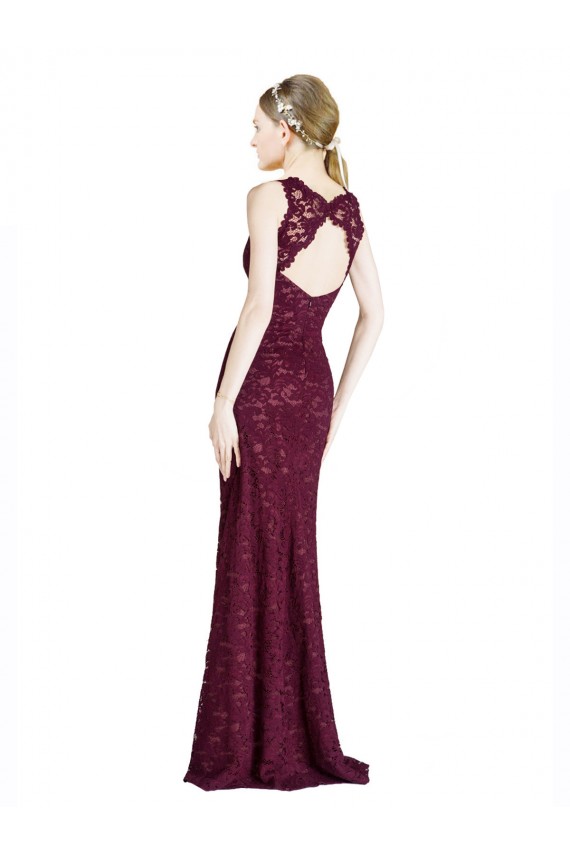 Outlet Long Lace Prom Dress with Peekaboo Bodice and Keyhole Back