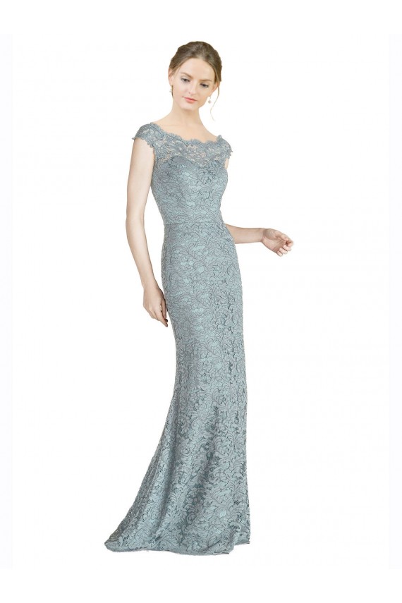 Outlet Off the Shoulder Mermaid Lace Prom Dress with Cap Sleeves