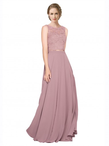 Outlet Long A-Line Chiffon Prom Dress with Sleeveless Lace Crop Top