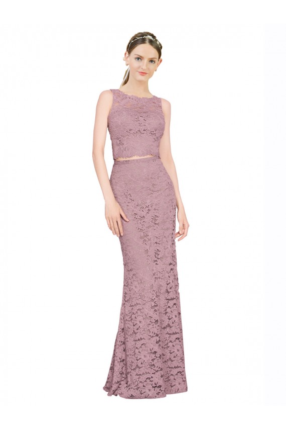 Outlet Sleeveless Crop Top High Neck Mermaid Lace Prom Dress