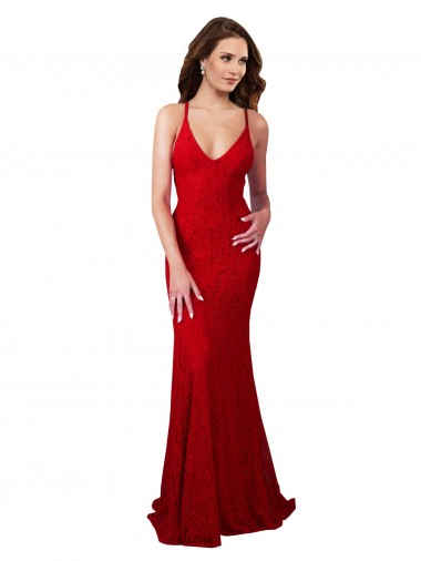 Outlet Low Back V-Neckline Floor Length Lace Prom Dress