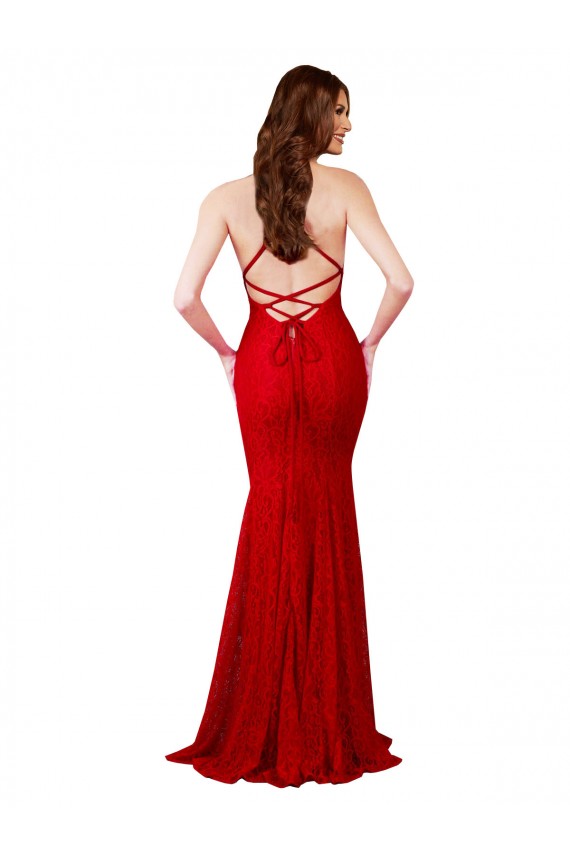 Outlet Low Back V-Neckline Floor Length Lace Prom Dress