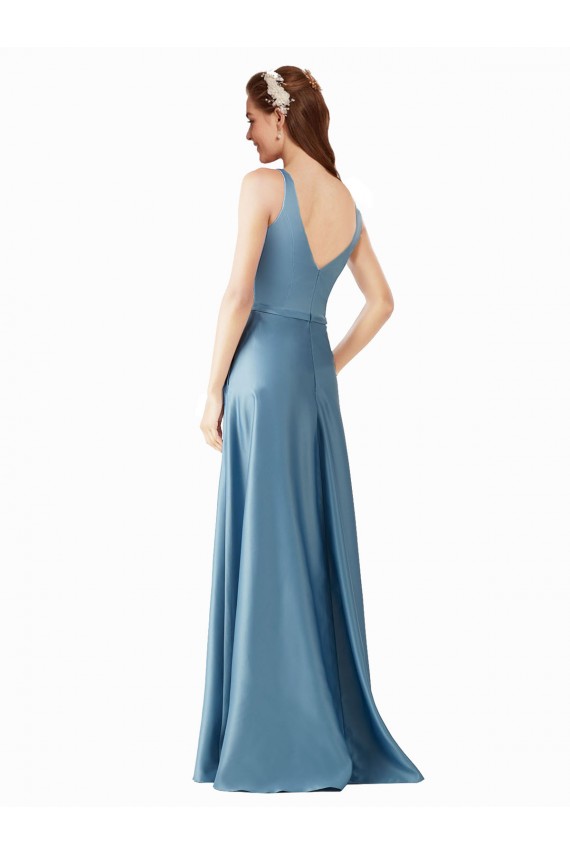 Outlet Classic Satin V-Neck A-Line Prom Dress with Pockets
