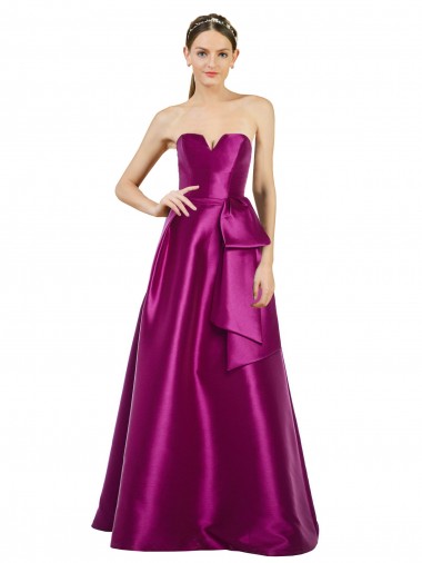 Outlet Sleeveless V-Neck Long Satin Prom Dress with Bow Waist
