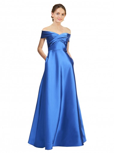Outlet Sleeveless Off the Shoulder Ball Gown Satin Prom Dress
