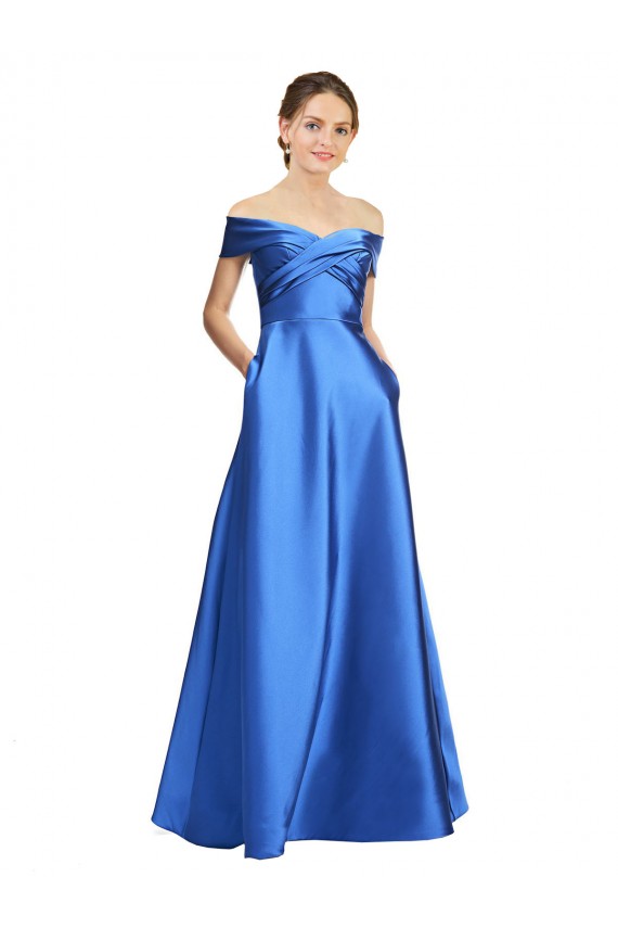 Outlet Sleeveless Off the Shoulder Ball Gown Satin Prom Dress