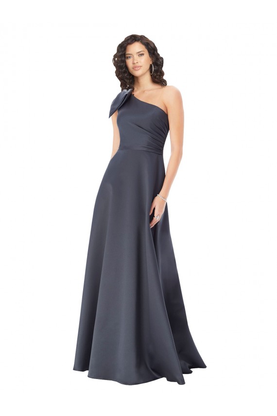 Outlet Rouched One Shoulder Floor Length Satin Prom Dress with Bow