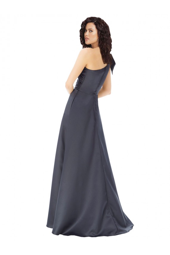 Outlet Rouched One Shoulder Floor Length Satin Prom Dress with Bow