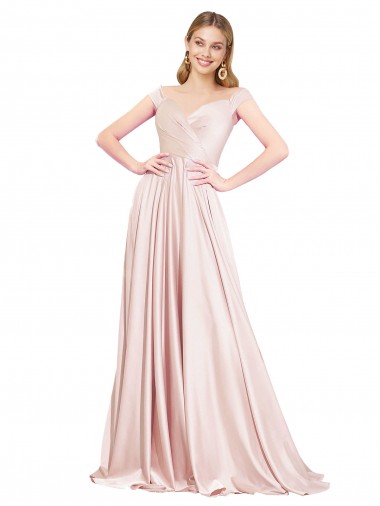 Outlet A-Line Off the Shoulder Sweetheart Satin Prom Dress