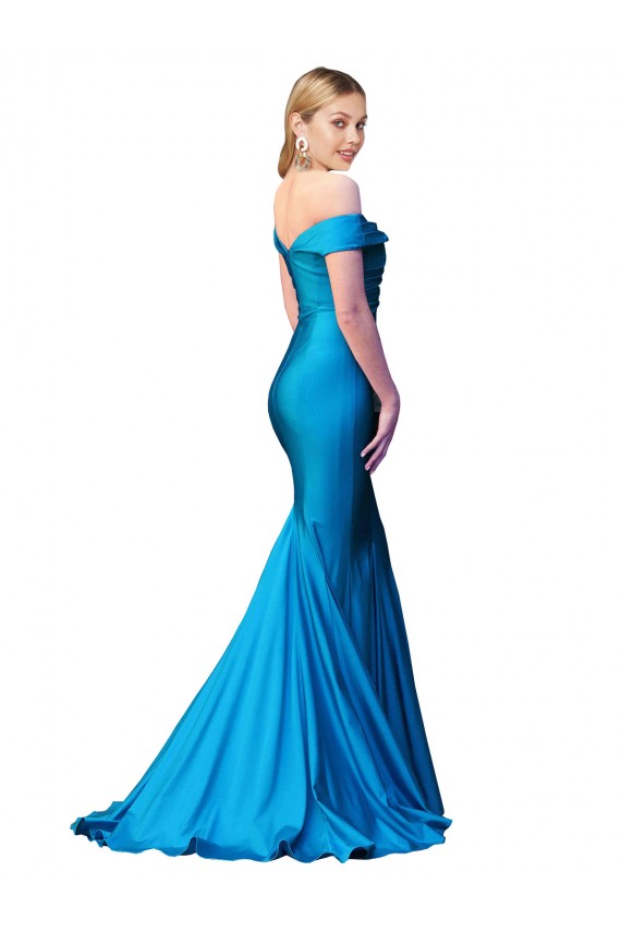 Outlet Off the Shoulder Long Chapel Train Satin Prom Dress