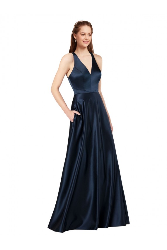Outlet Long Satin Prom Dress with Halter Neckline