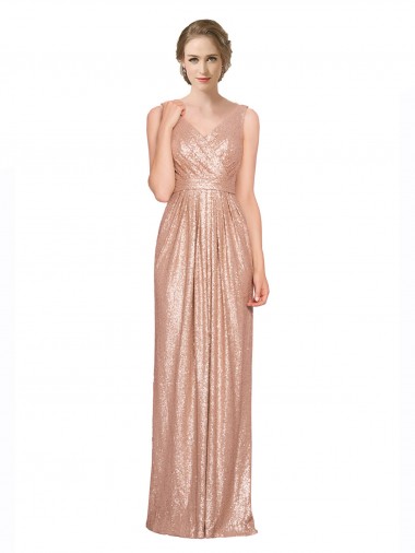 Outlet Draped V-Neck Striking Sheath Floor Length Sequin Prom Dress