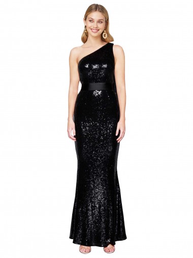 Outlet Draped One Shoulder Long Full Length Sequin Prom Dress
