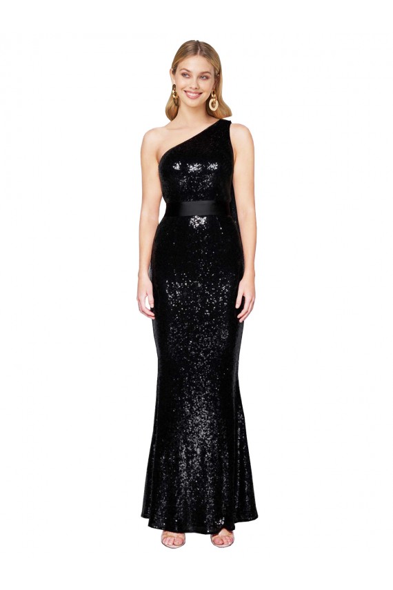 Outlet Draped One Shoulder Long Full Length Sequin Prom Dress