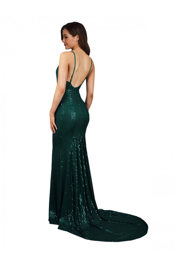 Outlet Fishtail Shaped V-Neck Open Back Long Sequin Prom Dress