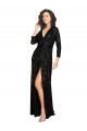 Outlet Deep V-Neckline Full Back Long Sleeves Sparkling Sequin Prom Dress with High Slit