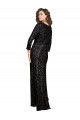 Outlet Deep V-Neckline Full Back Long Sleeves Sparkling Sequin Prom Dress with High Slit