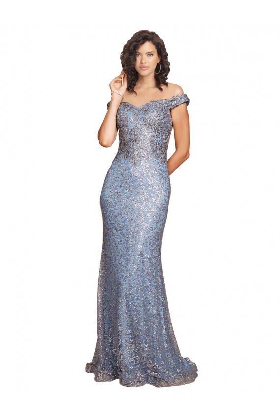 Outlet Off the Shoulder Sweetheart Neckline Sequin Prom Dress with Thigh High Slit